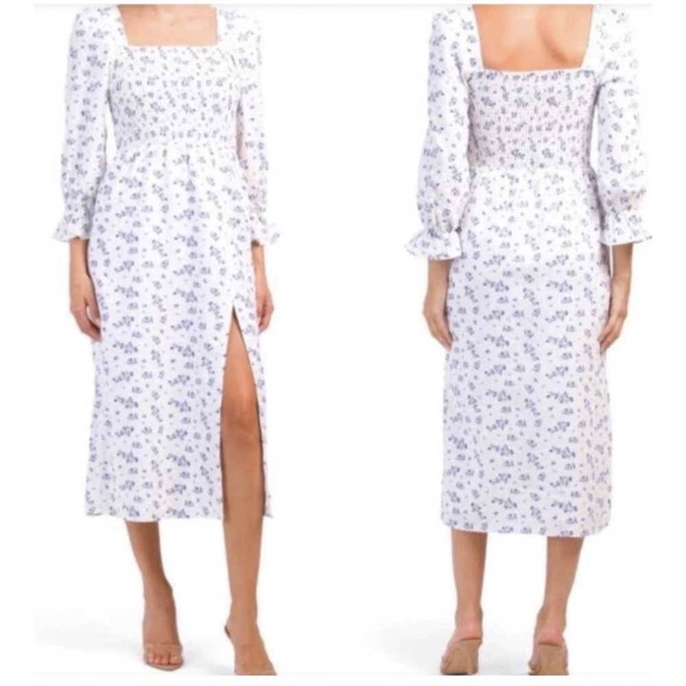 House of Harlow 1960 Floral Smocked Midi Dress Women Cottagecore Puff Sleeve‎